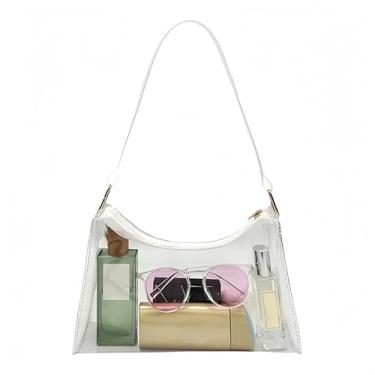 Imagem de IN Chenthy Bolsa tiracolo feminina transparente - Bolsa de estádio de PVC transparente leve à prova d'água com alça de ombro, Couro branco, tamanho �nico