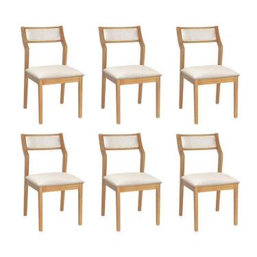 Imagem de Conjunto 6 Cadeiras De Jantar Lagum Conforto Estofada Jequitibá Natural Linho Bege