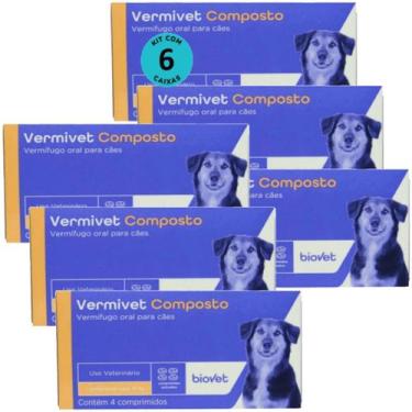 Imagem de Kit Vermivet Composto Biovet 600mg com 4 Comprimidos Com 6 unidades