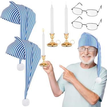 Imagem de Conjunto de 2 acessórios de pijama masculino inclui boné masculino para dormir à noite, castiçal, óculos e vela para fantasia de cosplay de Halloween e Natal