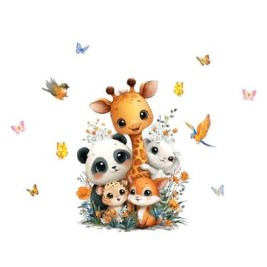 Imagem de Jungle Safari Friends Wall Decal - Large 47" Animal Wall Sticker Set with Giraffe, Panda, Leopard for Kids Room, Removable Nursery Decor with Butterflies & Flowers, Playroom & Kindergarten Mural