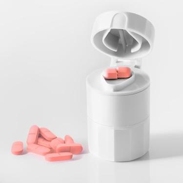 Imagem de Porta Comprimidos 3 em 1 Multifuncional, Organizador com Cortador e Macerador de Medicamentos, Armazenamento e Gerenciamento de Remédios