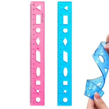Imagem de Régua flexível de 2 peças, régua de plástico transparente dobrável de 20 cm, réguas planas inquebráveis para escola, sala de aula, material de escritório (azul + rosa)
