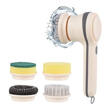 Imagem de Escova de limpeza multifuncional elétrica com 4 cabeças de nylon/escova de arame/esponja sem fio portátil para cozinha banheiro parede janela azulejo piso banheira limpeza de carro
