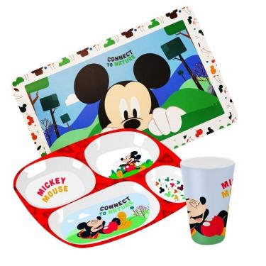 Imagem de Kit Refeição Infantil Melamina Mickey Mouse Disney Prato Divisórias, Copo E Lugar Americano - Tuut