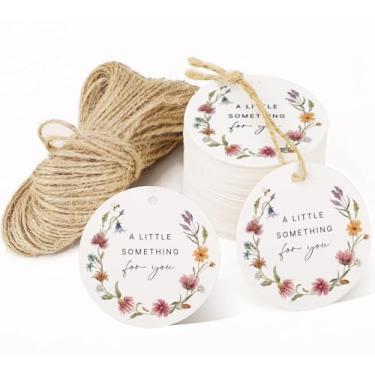 Imagem de 50 etiquetas florais de agradecimento com cordão anexado, pequenas etiquetas de agradecimento por comemorar conosco para presentes e lembrancinhas de festa personalizadas - chá de bebê, casamento, chá