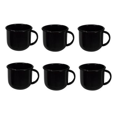 Imagem de Jogo De Xícara De Chá 06 Peças Esmaltada Preto 240 Ml Ewel