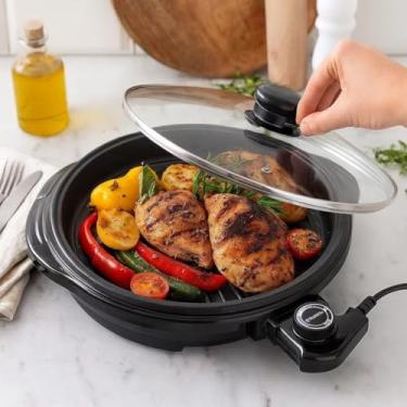 Imagem de Grill Elétrico Redondo Preta Churrasqueira Grelhador Carne Assadeira Eletrodoméstico