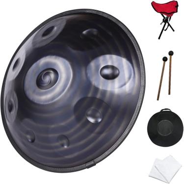 Imagem de Tambor De Mão 22 Polegadas 9/10/12 Notas D Menor Handpan De Aço Instrumento De Percussão Profissional Tambor De Tanque Com Bolsa De Viagem Decoração De Corda E M, Black, 22Inch 10Notes