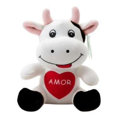 Imagem de Vaca De Pelúcia Branca Coração Amor 21cm Fazendinha (Preto)