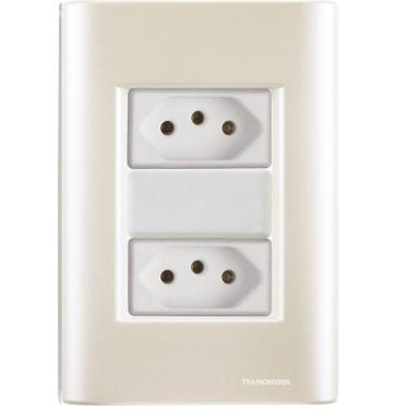 Imagem de Cj Duas Tomadas Dupla 10a Giz Pérola Tramontina Completo Pronto Tramontina