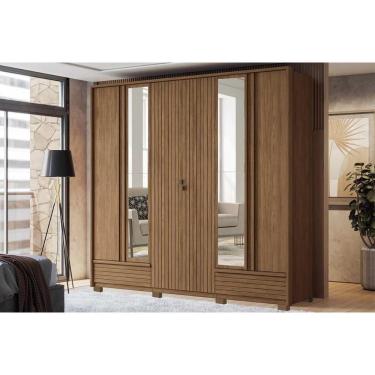 Imagem de Guarda Roupa 6 Portas (2 Ripadas E 2 C- Espelho) E 5 Gavetas C- Pés Democrata Jatobá - Santos Andirá