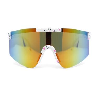 Imagem de Óculos de sol de plástico esportivos sem aro tamanho 80 para meninos e crianças, Branco - Espelhado laranja, 5 5/16" (135mm) x 2 3/8" (60mm)