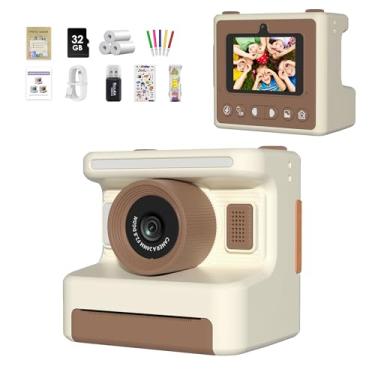Imagem de Câmera infantil com impressão instantânea, câmera de impressão instantânea para crianças com cartão SD de 32 GB, presente para crianças de 6 a 12 anos, impressão em escala de cinza, sem necessidade de