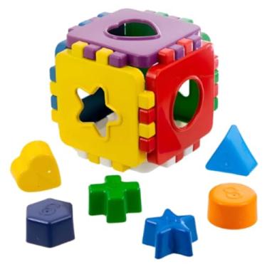 Imagem de Brinquedo Educativo de Encaixar, Cubo Colorido em Polipropileno, Formas Geométricas para Desenvolvimento Infantil, 10x10cm