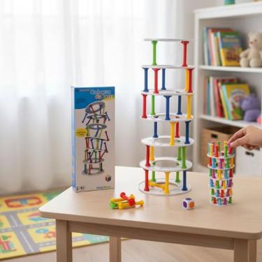 Imagem de Jogo Derruba Torre – Tabuleiro de Habilidade e Equilíbrio para Crianças e Família, Peças Coloridas, Desenvolve Coordenação Motora, Concentração e Estratégia, Diversão Garantida