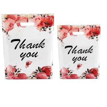 Imagem de Voddkis 100 sacos de compras de plástico para mercadorias, 2 tamanhos, com alça cortada para pequenas empresas, boutiques, lojas de roupas, casamentos, lembrancinhas de festa (Rosa)
