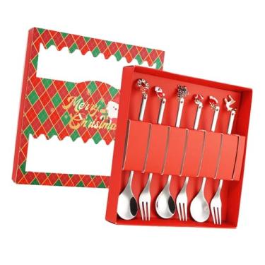 Imagem de YWJLQH Colher de Natal, utensílios de mesa criativos, conjuntos de talheres lisos, colher de sorvete com caixa de presente para uso diário, escritório, casa, Prata 6 Peças