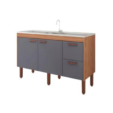 Imagem de Gabinete de Cozinha 100% Mdf Armário 144cm 2 Gavetas (Freijo/Titanium)