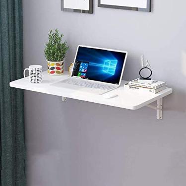 Imagem de Mesa dobrável de parede, pintura de piano + suporte duplo de ferro, mesa de jantar dobrável branca, mesa de jantar, mesa, computador, prateleira, 120 x 40 cm