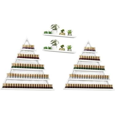 Imagem de Prateleiras de armazenamento de esmalte de parede de metal, prateleiras triangulares para exibição de cosméticos, organizadores de óleos essenciais para armazenamento de frascos de esmalte (branco)