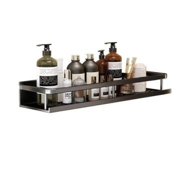 Imagem de LXPYMXDP Organizador de prateleira de chuveiro, acessórios de banheiro adesivos com ganchos, artigos de higiene pessoal, prateleiras de chuveiro economizam espaço (preto arma, 40 cm)/preto/60 cm