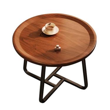 Imagem de Mesa de centro de madeira maciça | pernas de aço carbono | rolamento de carga estável | economia de espaço | à prova de ferrugem | mesa lateral pequena durável | para sala de estar (côncavo único 50 x