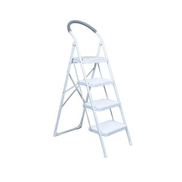 Imagem de Escadas dobráveis escadas de 4 degraus banco dobrável resistente com aderência de segurança e almofada de poliuretano pedal superior escadas de metal portátil para escritório escada resistente (cor