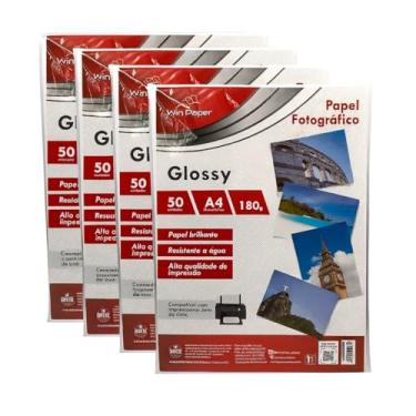 Imagem de Papel Fotográfico A4 Glossy, 180g/m², 50 Folhas, Brilhante, Resistente à Água, 21x29,7cm