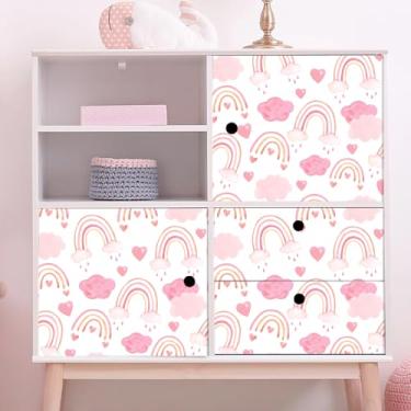 Imagem de Aquarelas Arco-íris Peel and Stick Papel de Parede Rosa Removível Autoadesivo Papel de Parede Quarto de Bebê Meninas Arte Mural Armários Filme Vinil Decorativo Coração Cobertura Decalques 39,98 x