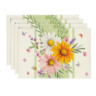 Imagem de Artoid Mode Jogo americano de primavera com folhas de margarida verde, conjunto de 4, 30 x 45,7 cm, sazonal, verão, férias, pastoral, para festa, cozinha, decoração de jantar