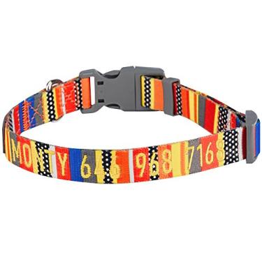 Imagem de Blueberry Pet Coleira de cachorro personalizada Essentials, design de bandeiras náuticas, médio, coleiras de identificação personalizadas ajustáveis para cães médios bordadas com nome de animal de