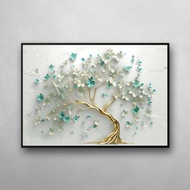Imagem de Quadro Decorativo Pra Parede Arvore Da Vida Dourada Com Ramos De Joia 60x90