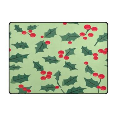 Imagem de Blueangle Tapetes de Natal laváveis de 10 x 13 cm para sala de estar - Tapete ultramacio antiderrapante resistente a manchas, ultrafino, com estampa de folhas de azevinho, decoração de férias para