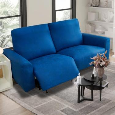 Imagem de vctops Capa de sofá reclinável de couro vintage, 6 peças, capa de sofá reclinável resistente à água, macia, antiderrapante, protetor de móveis para cães e gatos (azul, 2 lugares)