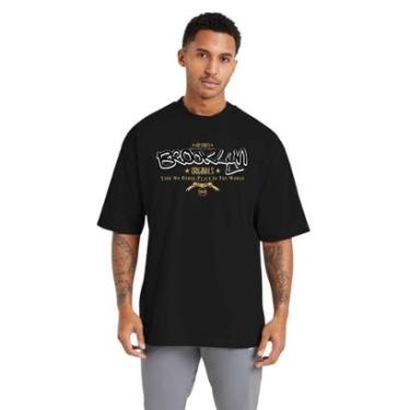 Imagem de Camiseta Oversized Streetwear de Algodão Masculina Ideal para Academia e Esportes Preta-Masculino