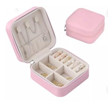 Imagem de Porta Jóias Mini Estojo Portátil Lille Gold Joias em Couro Sintético com Zíper para Jóias, Maquiagem e Viagem - Rosa