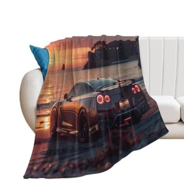 Imagem de HouLaiZhe Cobertor super macio de flanela JDM carro R35 pôr do sol mar cobertores refrescantes leves para sofá-cama cadeira sofá carro viagem ao ar livre leve quente 152 x 203 cm