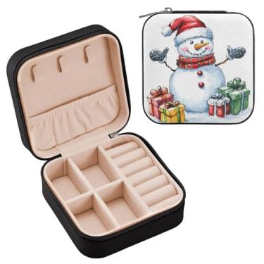 Imagem de YETTASBIN Caixa de joias de boneco de neve de Natal para adolescentes, meninas, mulheres, presente de aniversário, Natal, caixa de armazenamento portátil de couro PU, mini estojo de joias de viagem