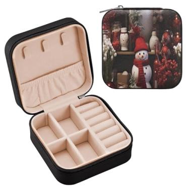 Imagem de YETTASBIN Caixa de joias de boneco de neve de Natal para adolescentes, meninas, mulheres, presente de aniversário, Natal, caixa de armazenamento portátil de couro PU, mini estojo de joias de viagem