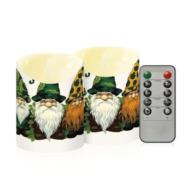 Imagem de Wassud Pacote com 2 gnomos de jardim velas sem chama com controle remoto, velas realistas cintilantes com temporizador, velas decorativas para Natal, casamento, festa, decoração de casa pequena