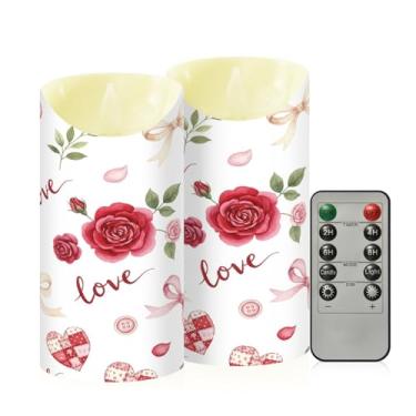 Imagem de Wassud Pacote com 2 velas sem chama de rosas e laços com controle remoto, velas realistas cintilantes com temporizador, velas decorativas para Natal, casamento, festa, decoração de casa média