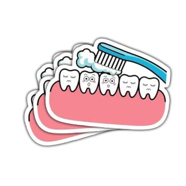 Imagem de 3 peças de adesivos dentários de escova de dentes felizes, adesivos de citação de higiene oral para dentista, higienista, estudantes, assistentes dentários, crianças, adolescentes, adultos vinil para