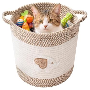 Imagem de DJAPWPX Cestas de cobertor para decoração de sala de estar, cestas de armazenamento de brinquedos, cesta de armazenamento de corda de algodão, organizador de brinquedos com decoração de bordado, cesta