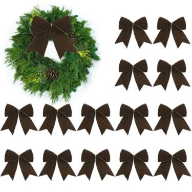 Imagem de SPWOLFRT 15 peças de decorações de laços de veludo de Natal - 15 x 15 cm laço rústico vintage com laço torcido enfeite de laço para guirlanda de árvore de Natal, faça você mesmo, embrulho de