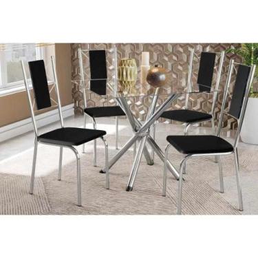 Imagem de Sala de Jantar Completa Volga c/ Tampo Vidro 90cm + 4 Cadeiras Lisboa 