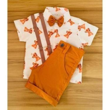 Imagem de Conjunto Menino Infantil Luxo Temático Rei Leão Simba +Bermuda Caramel