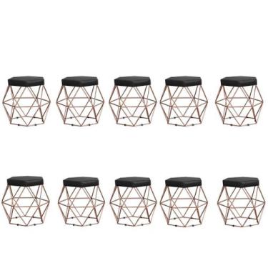 Imagem de Kit 10 Puffs decorativos aramado Vanessa-material sintético preto - GA