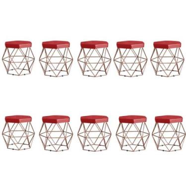 Imagem de Kit 10 Puffs decorativos aramado Vanessa-material sintético vermelho -