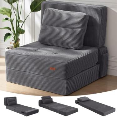 Imagem de COMAX Sofá cama Futon, 4 em 1 sofá-cama dobrável de chão Queen com apoios de braço em forma de L, bege